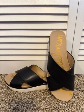 Sam Edelman Black and White Crossband Platform Slides